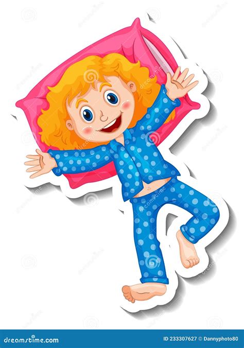 Sticker Template With A Girl Wears Pajamas Cartoon Character Isolated