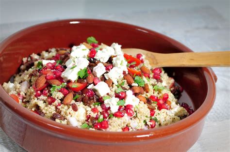 Combine quinoa, couscous, farro, cucumber, red onion, orange bell pepper, and yellow squash together in a bowl. Quinoa-salade-1024x680.jpg