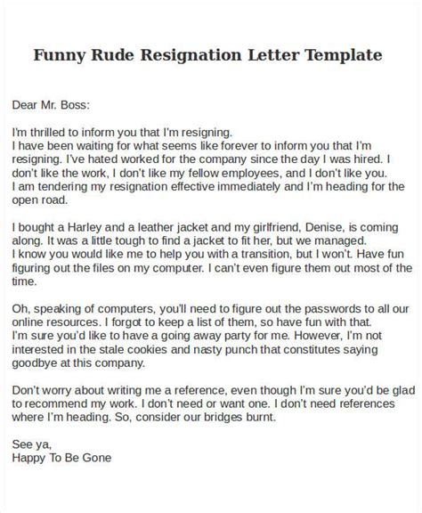 Rude Resignation Letter Template 8 Free Word Pdf Format Download