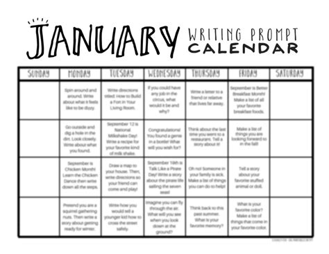 January Writing Prompts Free January Writing Prompt Calendar The