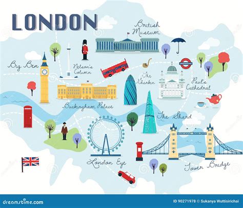 Map Of London Attractions Vector And Illustration Stock Illustration
