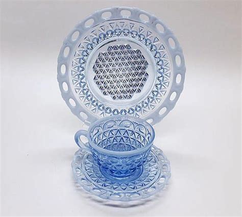 Imperial Katy Blue Opalescent Glass Depression Glass Opalescent Glass