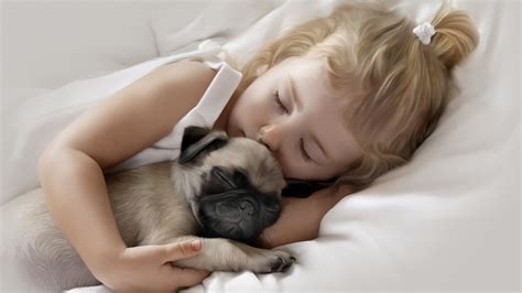 1920x1080 Adorable Little Girl Sleeping With Pug Puppy