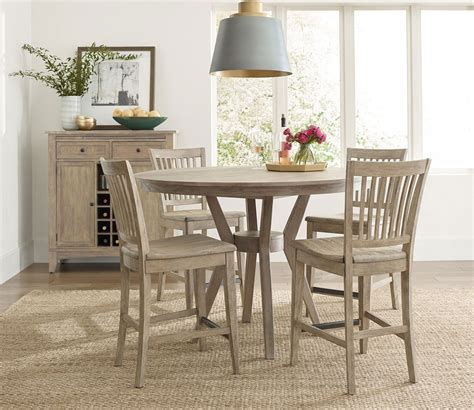 The Nook 54 Inch Counter Dining Set W Slat Back Chairs Heathered Oak Kincaid Furniture