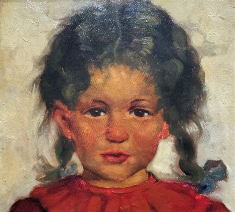Antique Original Early 1900s Antique Oil Portrait Painting Of A Little