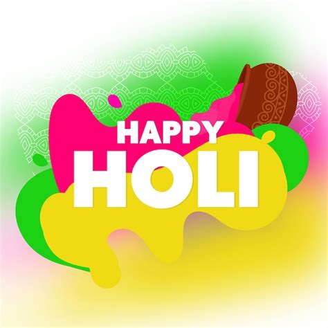 Premium Vector Happy Holi Font With Color Flowing Out From Mud Pot On