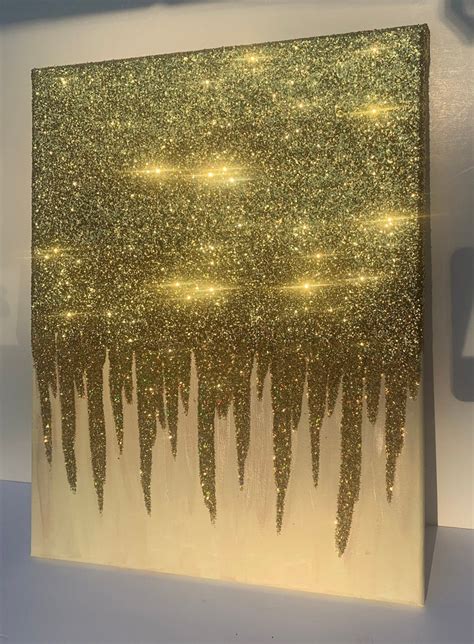 Shiny Painting Gold Glitter Canvas Wall Art Modern Acrylic Etsy