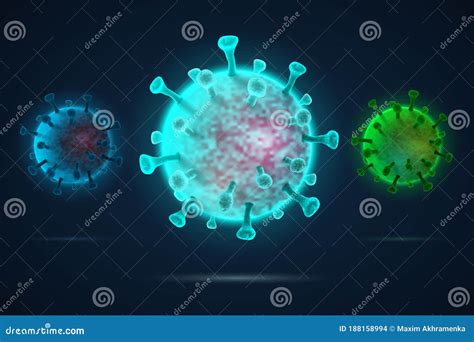 Abstract Realistic Multicolored 3d Viruses Isolated On Dark Blue