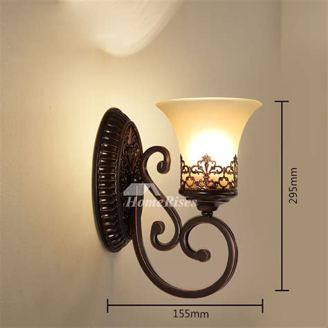 Rustic Wall Sconces Wrought Iron Glass Shade Contemporary Carved