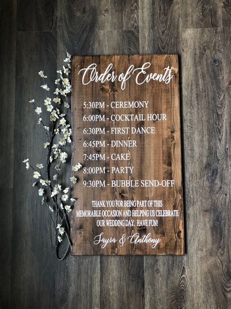 Order Of Events Wedding Day Sign Rustic Ceremony Events