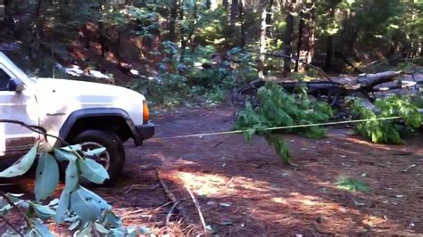 Jeep Cherokee Pulling A Fallen Tree Off The Road Youtube