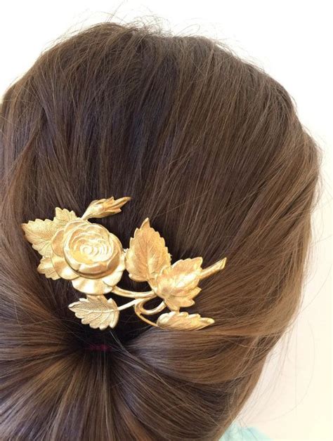 Gold Rose Hair Pin Flower Hair Clip Bridal Hair Pin Woodland Wedding