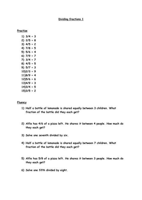 Dividing Fractions By Whole Numbers Worksheet Tes