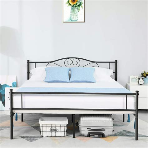 Vecelo Queen Size Metal Platform Bed Frame Bed Box Spring Replacement