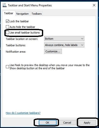 Use Large Or Small Taskbar Buttons In Windows 10