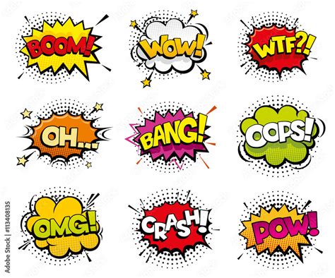 Comic Sound Effects In Pop Art Vector Style Sound Bubble Speech With