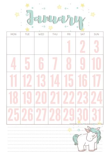 Free Printable 2021 Unicorn Calendar And Planner Pages - Printables and