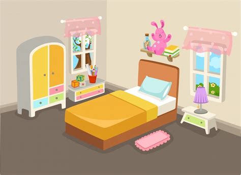 Illustration Vectorielle D un Intérieur De Chambre à Coucher Avec Un Vecteur De Lit Vecteur