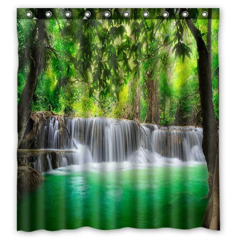 Phfzk Scenery Shower Curtain Waterfall Mountain In Forest Jungle