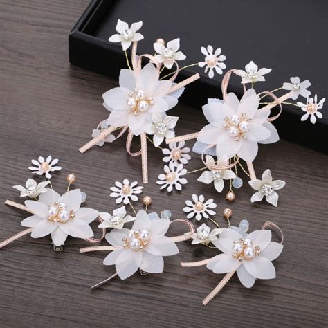 5 Pcs Flower Hair Ornaments Sweet Bridal Hair Pins Jewelry For Girls