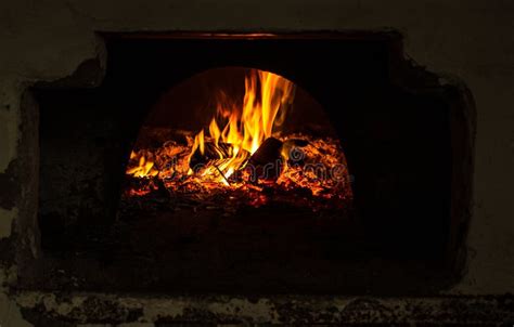Fire In Oven Fire In Traditional Baking Ovens For Cooking Stock Image