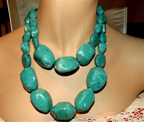 Big Chunky Turquoise Stone Necklace By Wildaboutvintage On Etsy