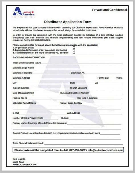 If you have any other questions, you can send an email to help@jobapplicationform.net. 9+ Distributor Application Form Templates - PDF | Free ...