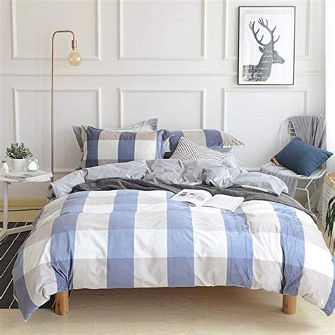 This duvet cover set is extraordinary soft and durable for. ON SALE Blue Plaid Bedding Duvet Cover Set Twin Luxury ...