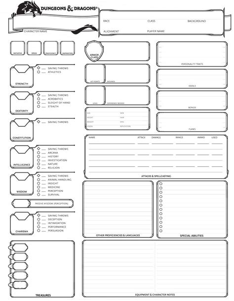 Dungeons And Dragons 5th Edition Character Sheet Dnd Character Sheet