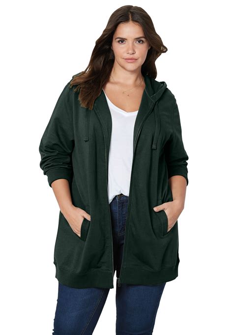 Ellos Womens Plus Size Long Zip Front Hoodie 4x Deep Emerald Green