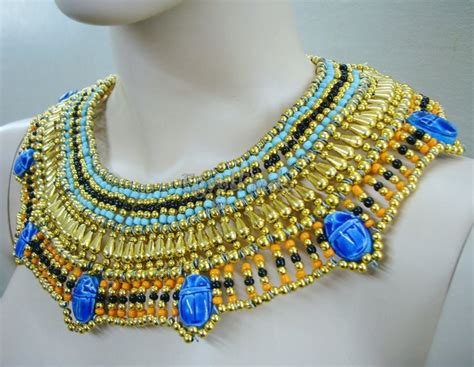 Great Egyptian Beaded Cleopatra 7 Scarabs Necklace Collar Etsy