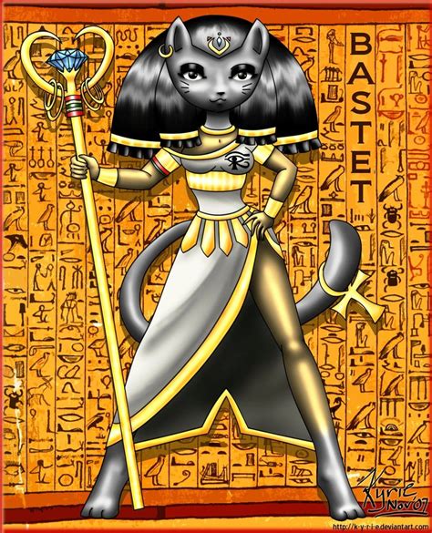 Ancient Egyptian Goddess Bastet In Cute Cartoon Form Gatos Egipcios