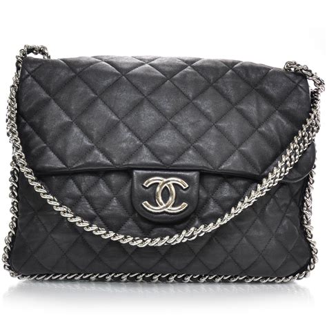 Chanel Lambskin Chain Around Maxi Flap Bag Black 24378