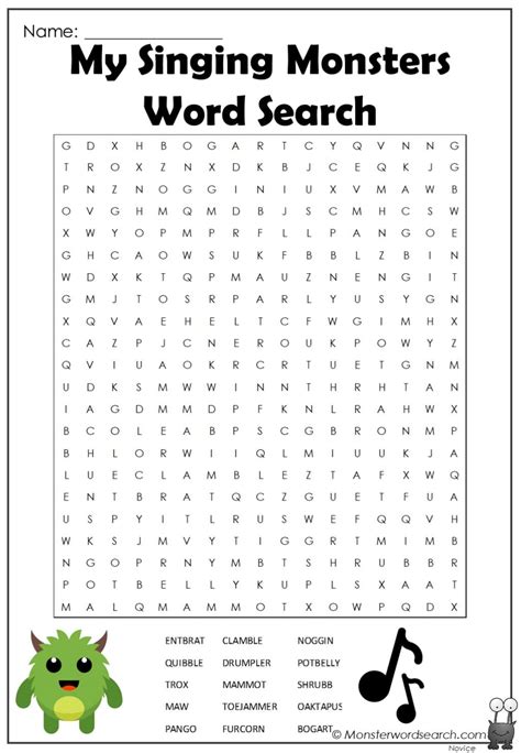 My Singing Monsters Word Search Monster Word Search