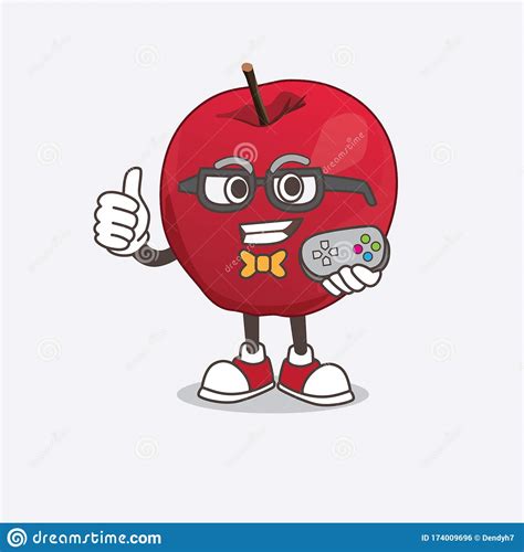 Apple Cartoon Mascot Character As Attractive Gamer Stock Vector