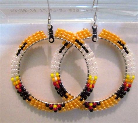 Beautiful Native American Beaded Hoop Earrings 2 Inches For Pierced