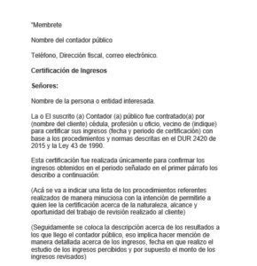 Modelo certificado de ingresos contador público Colombia