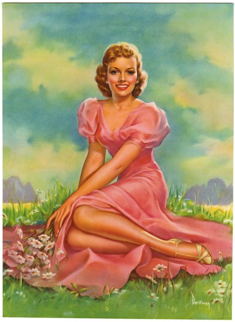Vintage Pearl Frush 1940s Vibrant Pin Up Print Large Summertime Blonde