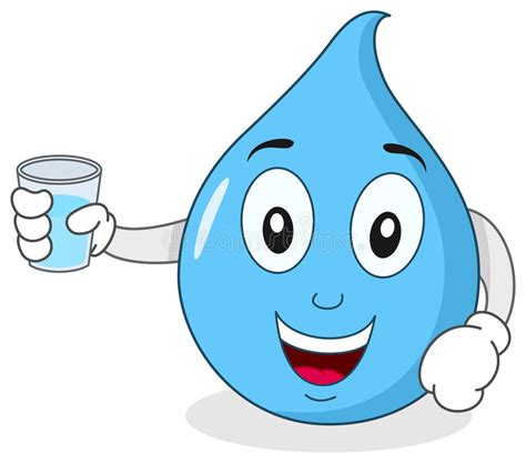 Water Drop Character Holding A Glass Stock Vector