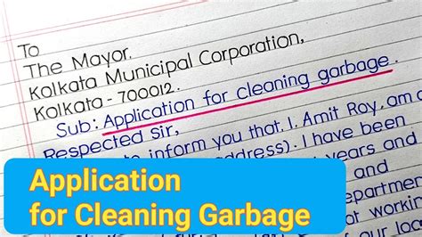 Letter To Municipal Corporation Regarding Cleanliness Application For