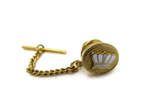 Vintage Tie Tack Tie Pin White Enamel Crown Textured Gold Tone