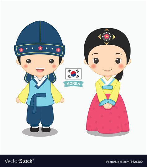 Boy And Girl In Korean Costume Royalty Free Vector Image
