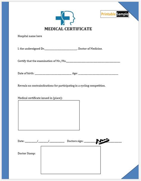 Medical Certificate Template 14 Printable Samples