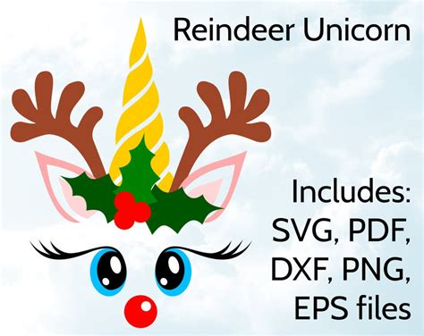 Unicorn Reindeer Face Svg Cool Unicorn With Antlers Design Etsy Canada