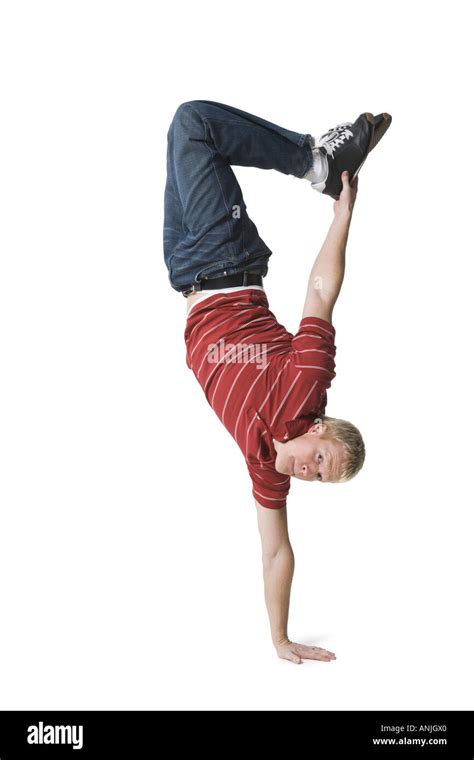 Portrait Of A Young Man Doing One Handed Handstand Stock Photo Alamy