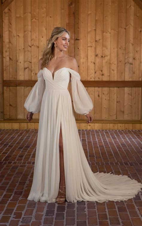 Chiffon A Line Wedding Dress With Detachable Long Sleeves Kleinfeld
