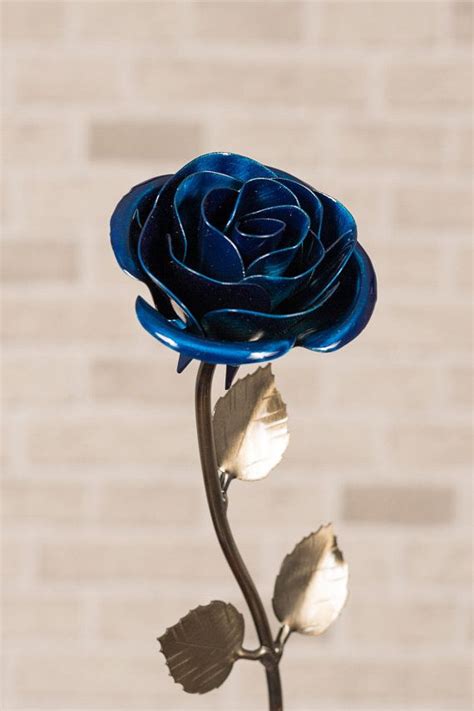 Personalized T Hand Forged Wrought Iron Blue Metal Rose Etsy Uk