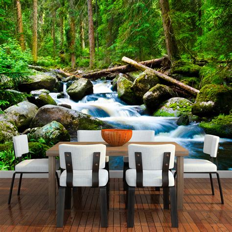 Waterfall In Mountain Forest River Landscape Wall Mural Nature Photo