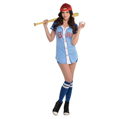 Baseball Costume Womens American Ladies Fancy Dress Outfit Sports Dressup