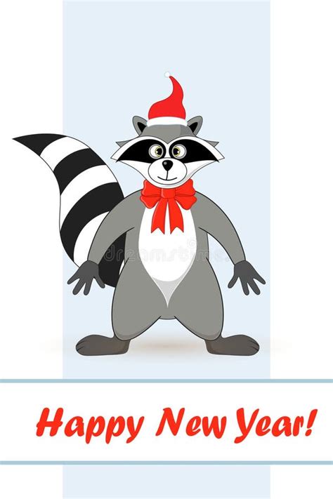Raccoon A Gargle Greeting Card For New Year And Christmas Stock Vector